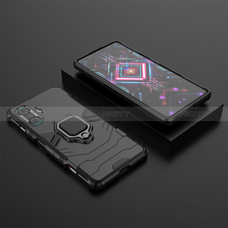 Funda Bumper Silicona y Plastico Mate Carcasa con Magnetico Anillo de dedo Soporte para Xiaomi Poco F3 GT 5G Negro