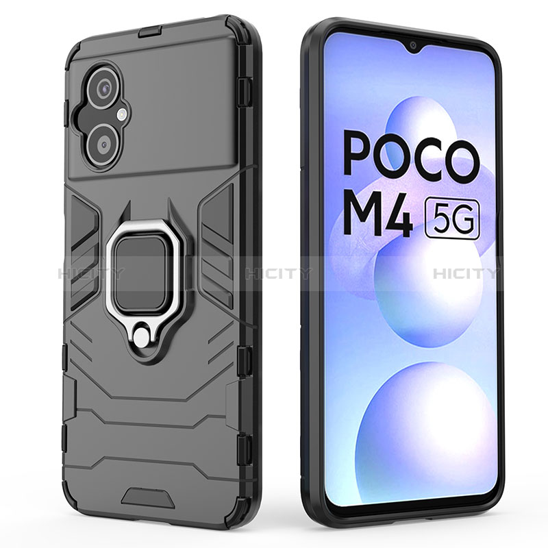 Funda Bumper Silicona y Plastico Mate Carcasa con Magnetico Anillo de dedo Soporte para Xiaomi Poco M4 5G