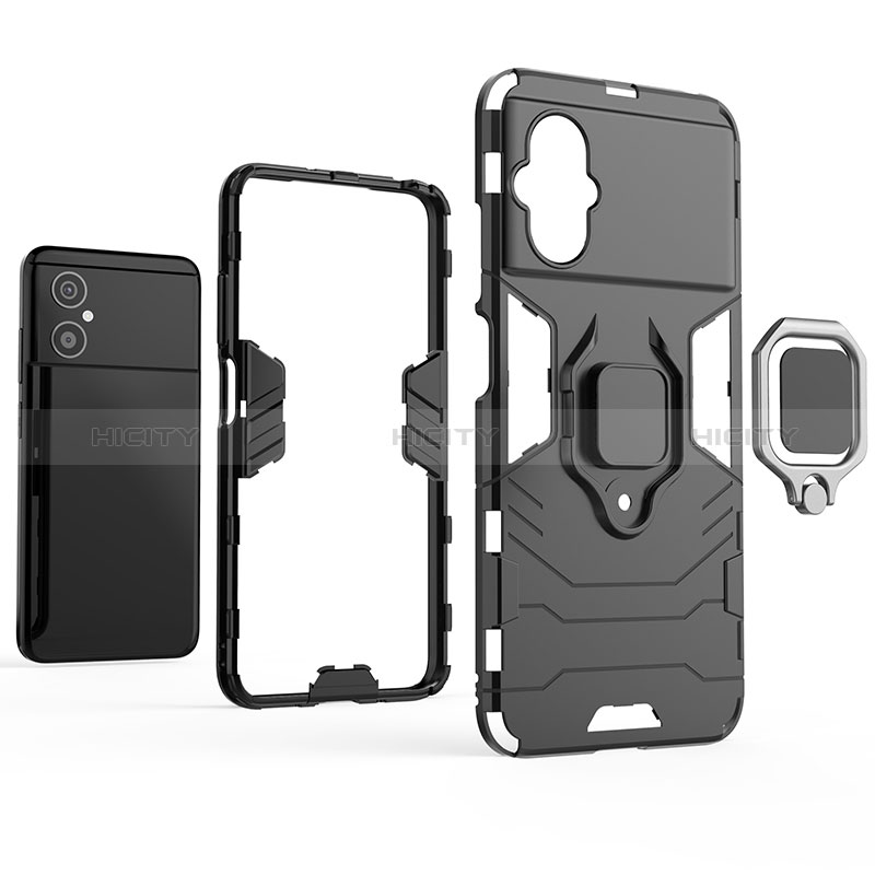 Funda Bumper Silicona y Plastico Mate Carcasa con Magnetico Anillo de dedo Soporte para Xiaomi Poco M4 5G