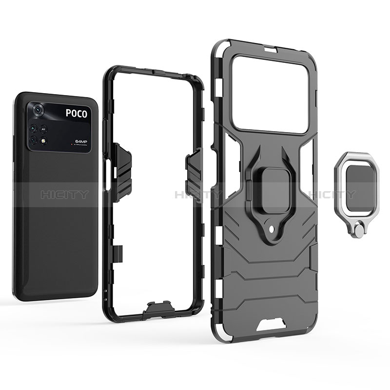 Funda Bumper Silicona y Plastico Mate Carcasa con Magnetico Anillo de dedo Soporte para Xiaomi Poco M4 Pro 4G