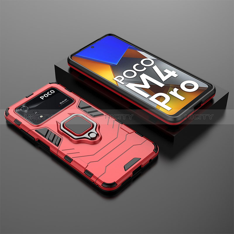 Funda Bumper Silicona y Plastico Mate Carcasa con Magnetico Anillo de dedo Soporte para Xiaomi Poco M4 Pro 4G