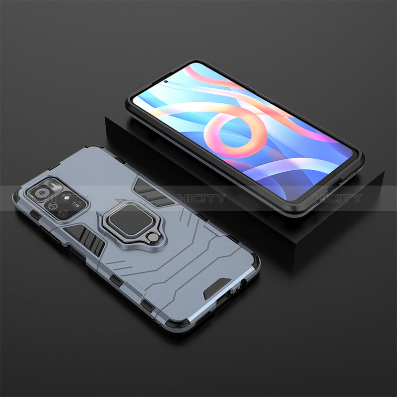 Funda Bumper Silicona y Plastico Mate Carcasa con Magnetico Anillo de dedo Soporte para Xiaomi Poco M4 Pro 5G