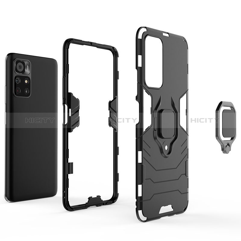 Funda Bumper Silicona y Plastico Mate Carcasa con Magnetico Anillo de dedo Soporte para Xiaomi Poco M4 Pro 5G