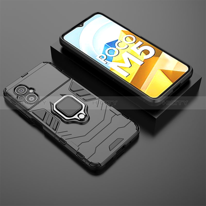 Funda Bumper Silicona y Plastico Mate Carcasa con Magnetico Anillo de dedo Soporte para Xiaomi Poco M5 4G