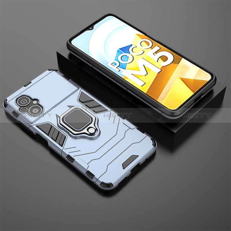 Funda Bumper Silicona y Plastico Mate Carcasa con Magnetico Anillo de dedo Soporte para Xiaomi Poco M5 4G