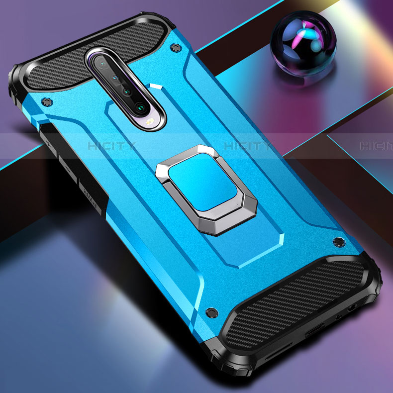 Funda Bumper Silicona y Plastico Mate Carcasa con Magnetico Anillo de dedo Soporte para Xiaomi Poco X2 Azul Cielo