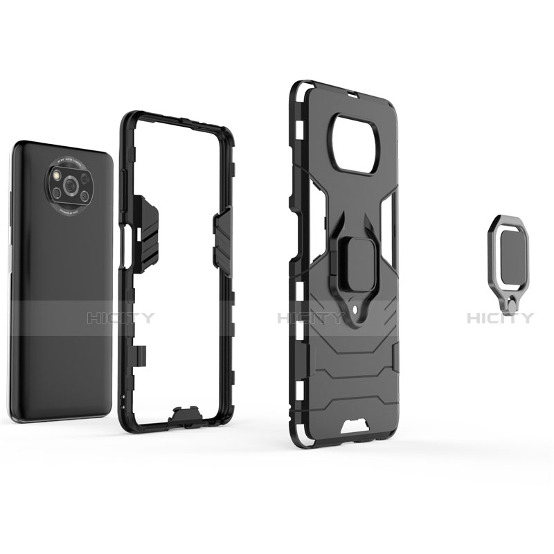 Funda Bumper Silicona y Plastico Mate Carcasa con Magnetico Anillo de dedo Soporte para Xiaomi Poco X3