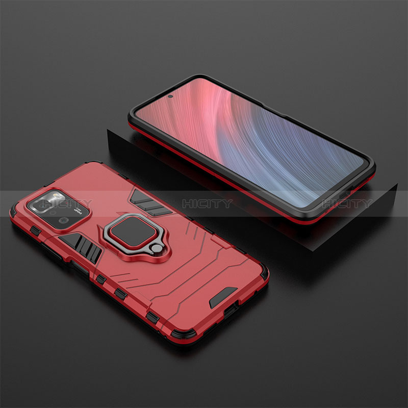 Funda Bumper Silicona y Plastico Mate Carcasa con Magnetico Anillo de dedo Soporte para Xiaomi Poco X3 GT 5G Rojo