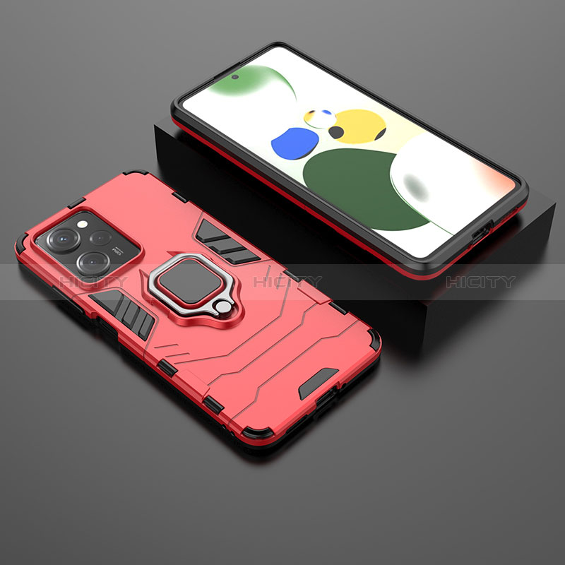 Funda Bumper Silicona y Plastico Mate Carcasa con Magnetico Anillo de dedo Soporte para Xiaomi Poco X5 Pro 5G Rojo