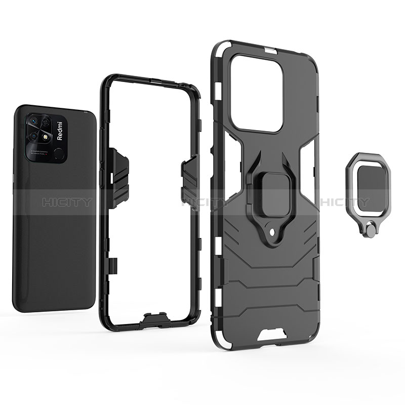 Funda Bumper Silicona y Plastico Mate Carcasa con Magnetico Anillo de dedo Soporte para Xiaomi Redmi 10C 4G