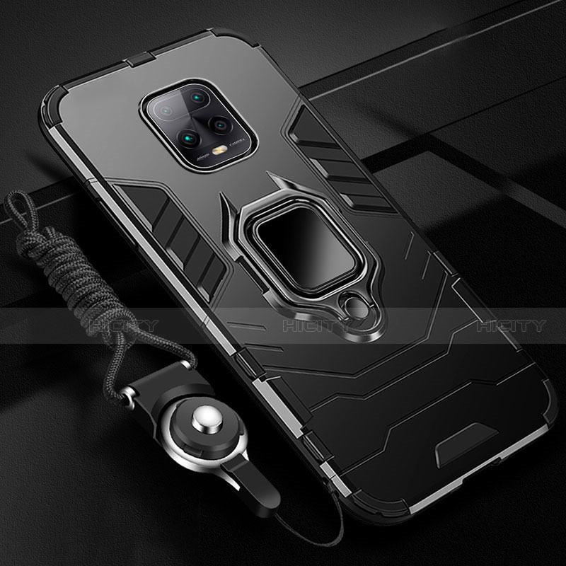 Funda Bumper Silicona y Plastico Mate Carcasa con Magnetico Anillo de dedo Soporte para Xiaomi Redmi 10X Pro 5G Negro