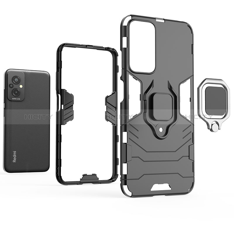 Funda Bumper Silicona y Plastico Mate Carcasa con Magnetico Anillo de dedo Soporte para Xiaomi Redmi 11 Prime 4G