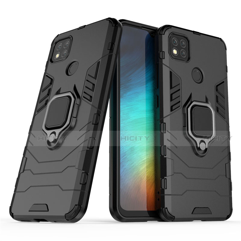 Funda Bumper Silicona y Plastico Mate Carcasa con Magnetico Anillo de dedo Soporte para Xiaomi Redmi 9 India