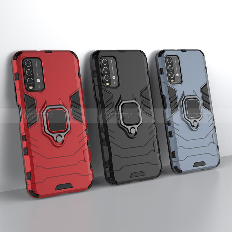 Funda Bumper Silicona y Plastico Mate Carcasa con Magnetico Anillo de dedo Soporte para Xiaomi Redmi 9 Power