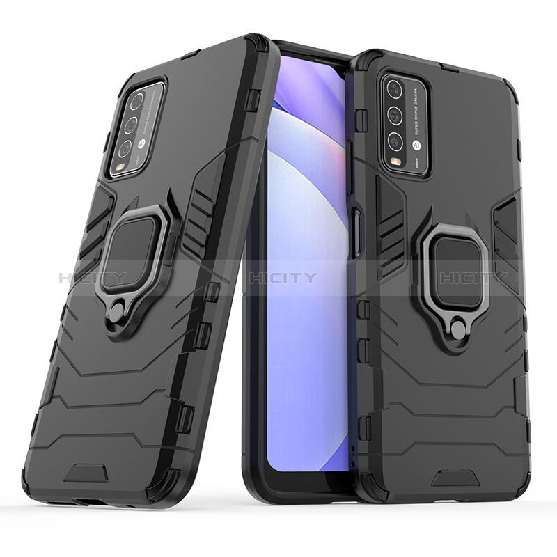 Funda Bumper Silicona y Plastico Mate Carcasa con Magnetico Anillo de dedo Soporte para Xiaomi Redmi 9 Power