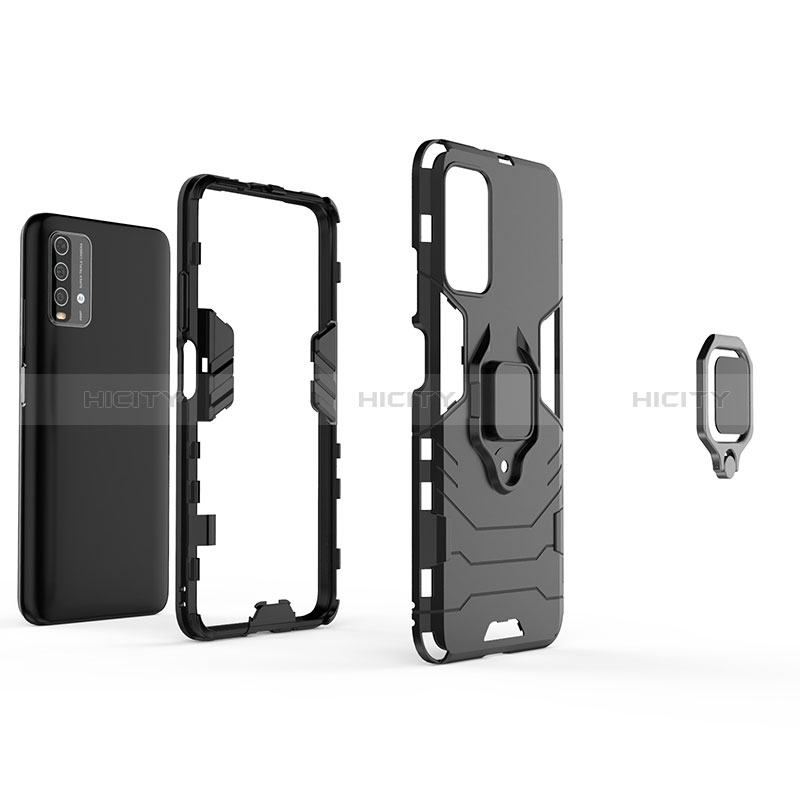 Funda Bumper Silicona y Plastico Mate Carcasa con Magnetico Anillo de dedo Soporte para Xiaomi Redmi 9 Power