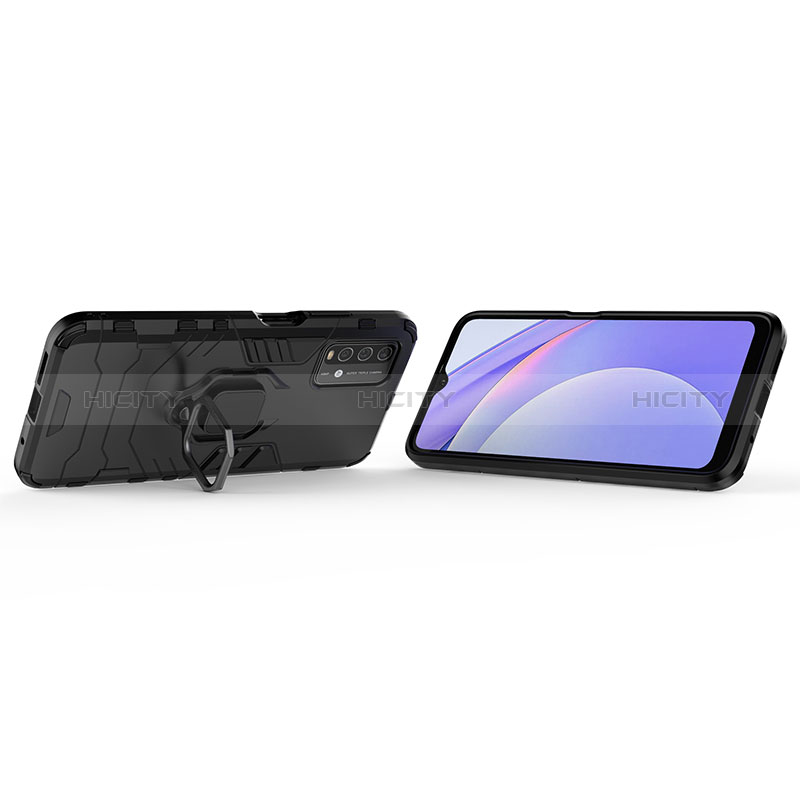 Funda Bumper Silicona y Plastico Mate Carcasa con Magnetico Anillo de dedo Soporte para Xiaomi Redmi 9 Power