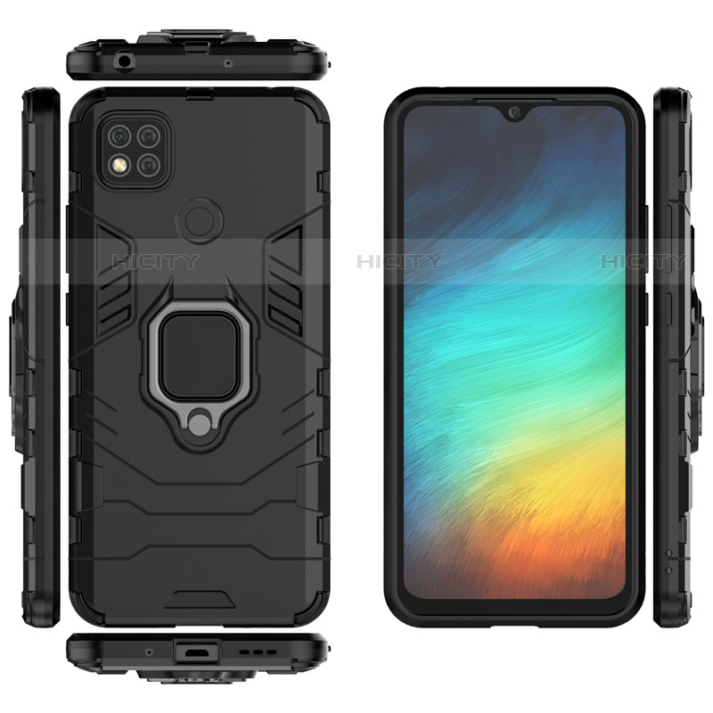 Funda Bumper Silicona y Plastico Mate Carcasa con Magnetico Anillo de dedo Soporte para Xiaomi Redmi 9C