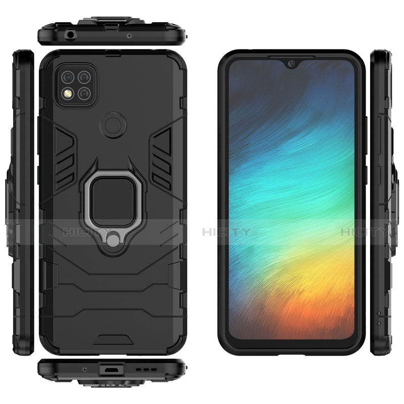 Funda Bumper Silicona y Plastico Mate Carcasa con Magnetico Anillo de dedo Soporte para Xiaomi Redmi 9C NFC