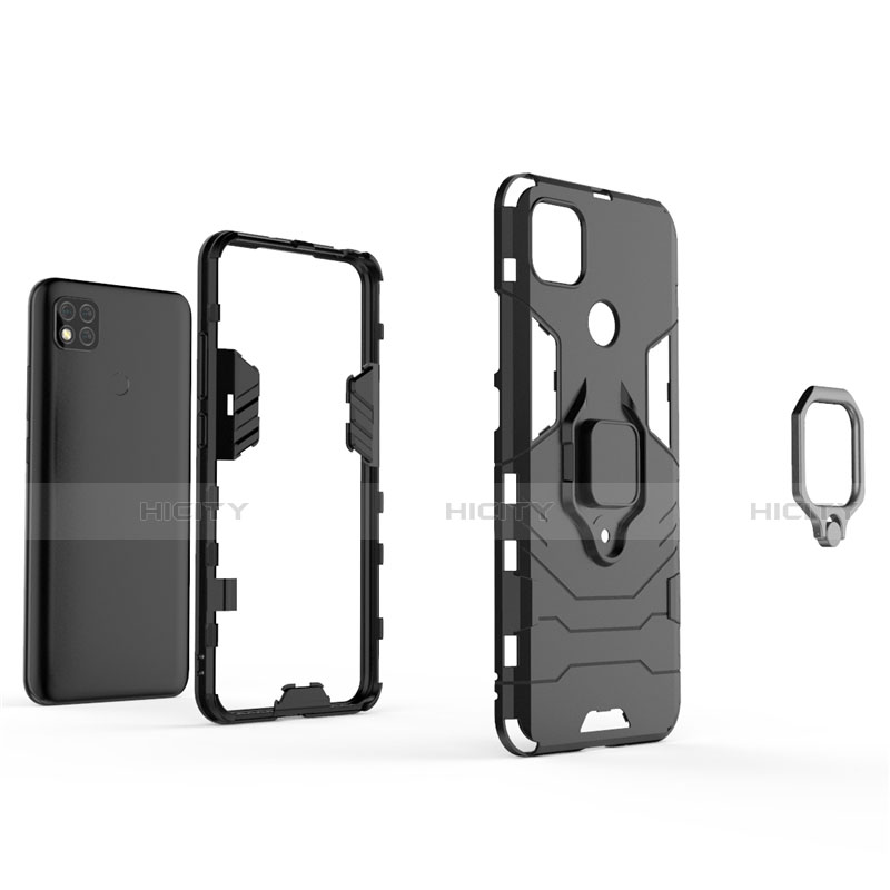 Funda Bumper Silicona y Plastico Mate Carcasa con Magnetico Anillo de dedo Soporte para Xiaomi Redmi 9C NFC