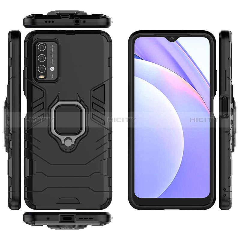 Funda Bumper Silicona y Plastico Mate Carcasa con Magnetico Anillo de dedo Soporte para Xiaomi Redmi 9T 4G