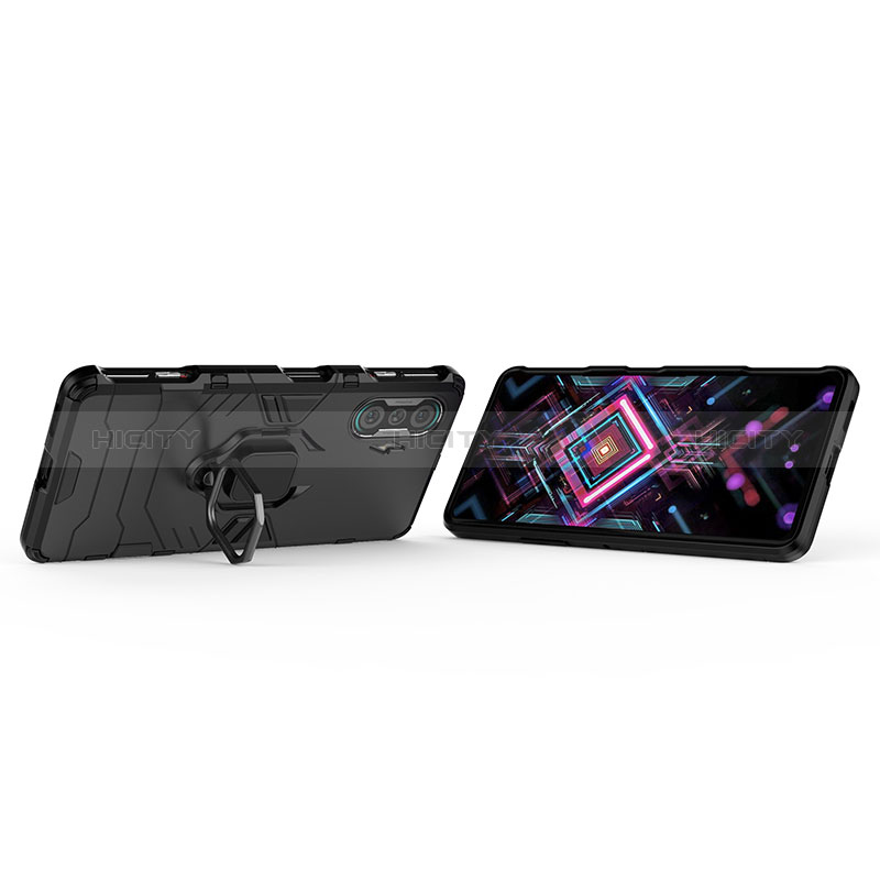 Funda Bumper Silicona y Plastico Mate Carcasa con Magnetico Anillo de dedo Soporte para Xiaomi Redmi K40 Gaming 5G