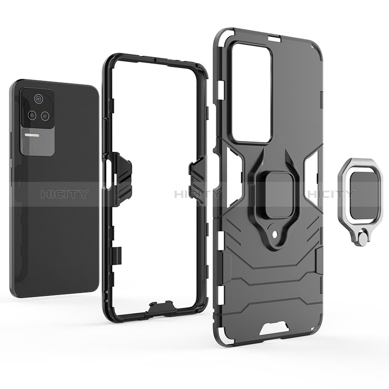 Funda Bumper Silicona y Plastico Mate Carcasa con Magnetico Anillo de dedo Soporte para Xiaomi Redmi K50 5G