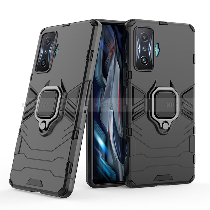 Funda Bumper Silicona y Plastico Mate Carcasa con Magnetico Anillo de dedo Soporte para Xiaomi Redmi K50 Gaming 5G