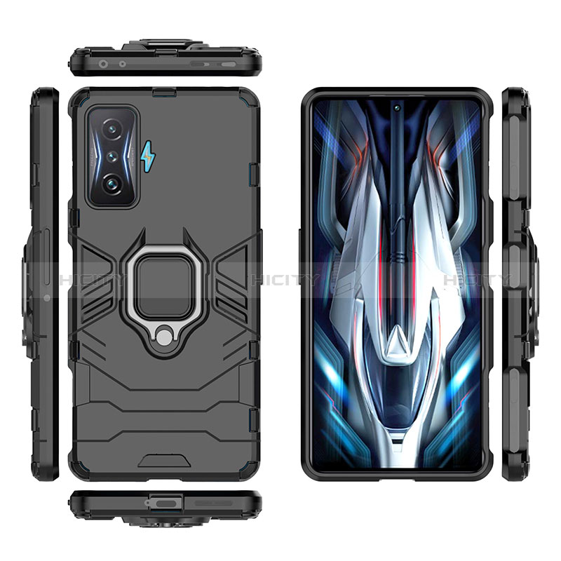 Funda Bumper Silicona y Plastico Mate Carcasa con Magnetico Anillo de dedo Soporte para Xiaomi Redmi K50 Gaming 5G