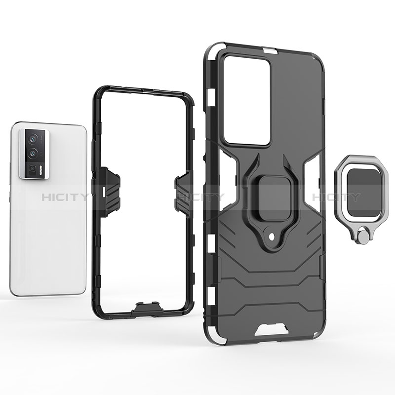 Funda Bumper Silicona y Plastico Mate Carcasa con Magnetico Anillo de dedo Soporte para Xiaomi Redmi K60 Pro 5G