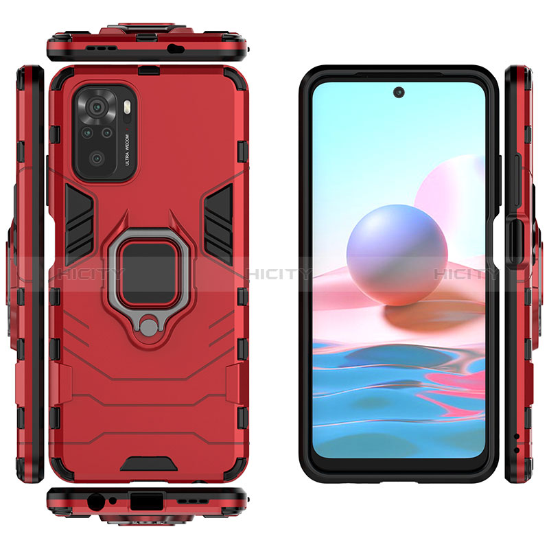 Funda Bumper Silicona y Plastico Mate Carcasa con Magnetico Anillo de dedo Soporte para Xiaomi Redmi Note 10 4G