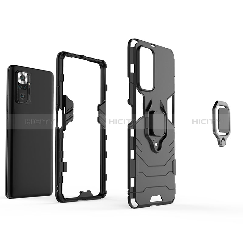 Funda Bumper Silicona y Plastico Mate Carcasa con Magnetico Anillo de dedo Soporte para Xiaomi Redmi Note 10 Pro 4G