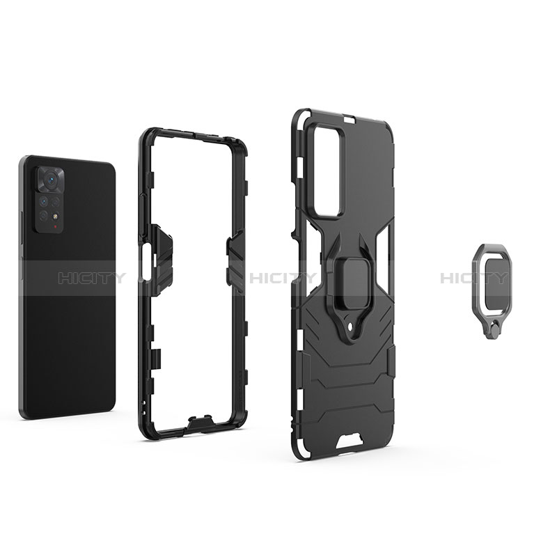 Funda Bumper Silicona y Plastico Mate Carcasa con Magnetico Anillo de dedo Soporte para Xiaomi Redmi Note 11 Pro 4G