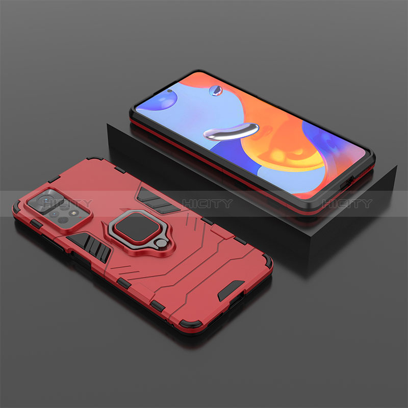 Funda Bumper Silicona y Plastico Mate Carcasa con Magnetico Anillo de dedo Soporte para Xiaomi Redmi Note 11 Pro 4G Rojo