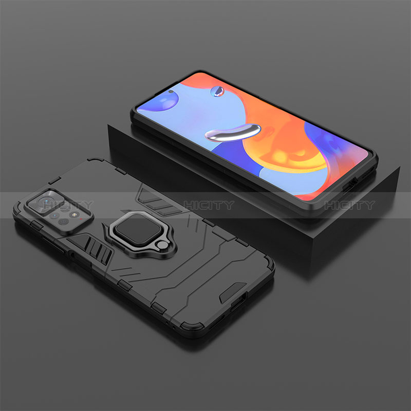 Funda Bumper Silicona y Plastico Mate Carcasa con Magnetico Anillo de dedo Soporte para Xiaomi Redmi Note 11 Pro 5G Negro