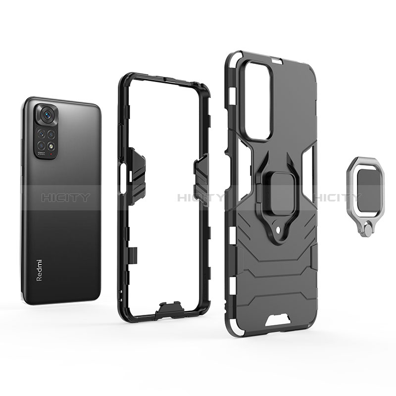 Funda Bumper Silicona y Plastico Mate Carcasa con Magnetico Anillo de dedo Soporte para Xiaomi Redmi Note 11S 4G