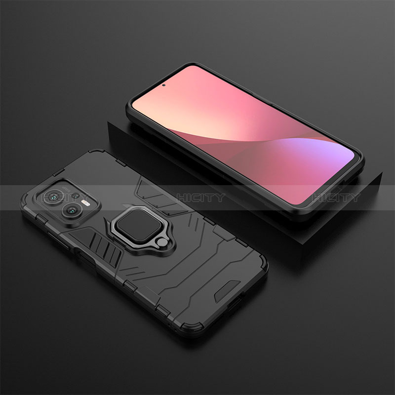 Funda Bumper Silicona y Plastico Mate Carcasa con Magnetico Anillo de dedo Soporte para Xiaomi Redmi Note 11T Pro 5G Negro