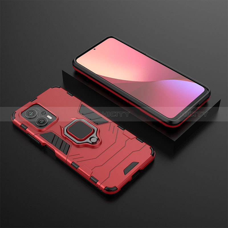 Funda Bumper Silicona y Plastico Mate Carcasa con Magnetico Anillo de dedo Soporte para Xiaomi Redmi Note 11T Pro 5G Rojo