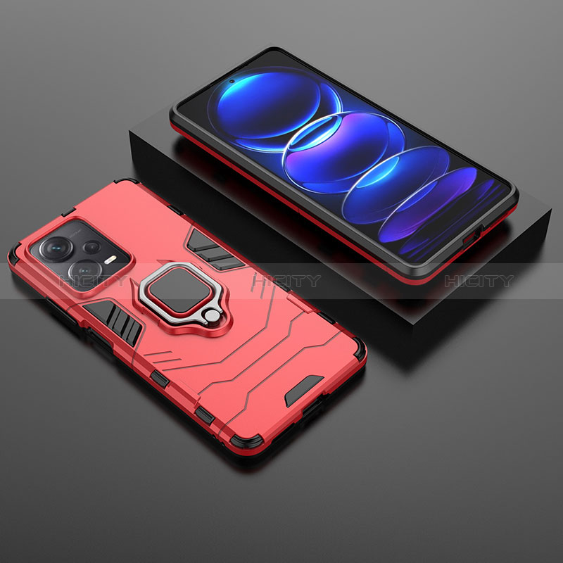 Funda Bumper Silicona y Plastico Mate Carcasa con Magnetico Anillo de dedo Soporte para Xiaomi Redmi Note 12 Explorer Rojo