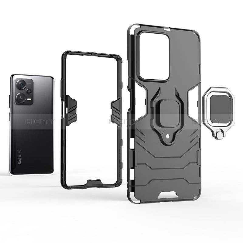 Funda Bumper Silicona y Plastico Mate Carcasa con Magnetico Anillo de dedo Soporte para Xiaomi Redmi Note 12 Pro+ Plus 5G