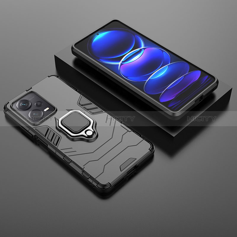 Funda Bumper Silicona y Plastico Mate Carcasa con Magnetico Anillo de dedo Soporte para Xiaomi Redmi Note 12 Pro+ Plus 5G Negro
