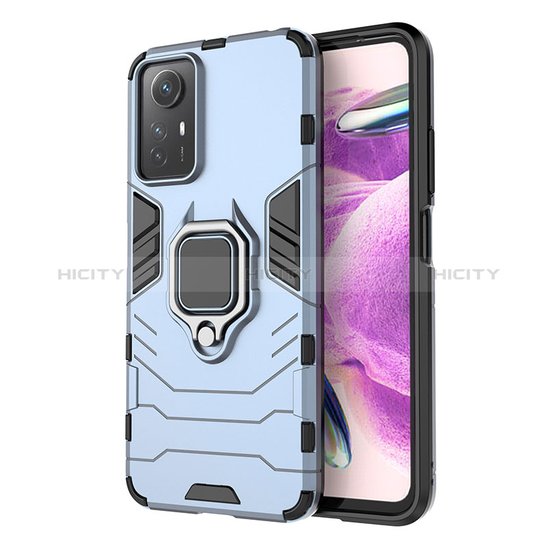 Funda Bumper Silicona y Plastico Mate Carcasa con Magnetico Anillo de dedo Soporte para Xiaomi Redmi Note 12S Azul