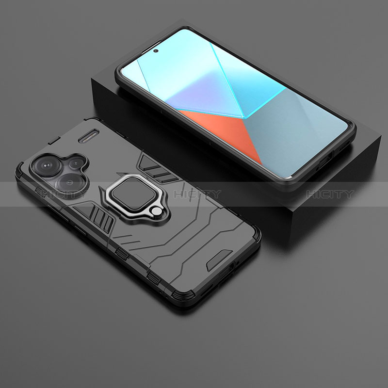 Funda Bumper Silicona y Plastico Mate Carcasa con Magnetico Anillo de dedo Soporte para Xiaomi Redmi Note 13 Pro+ Plus 5G