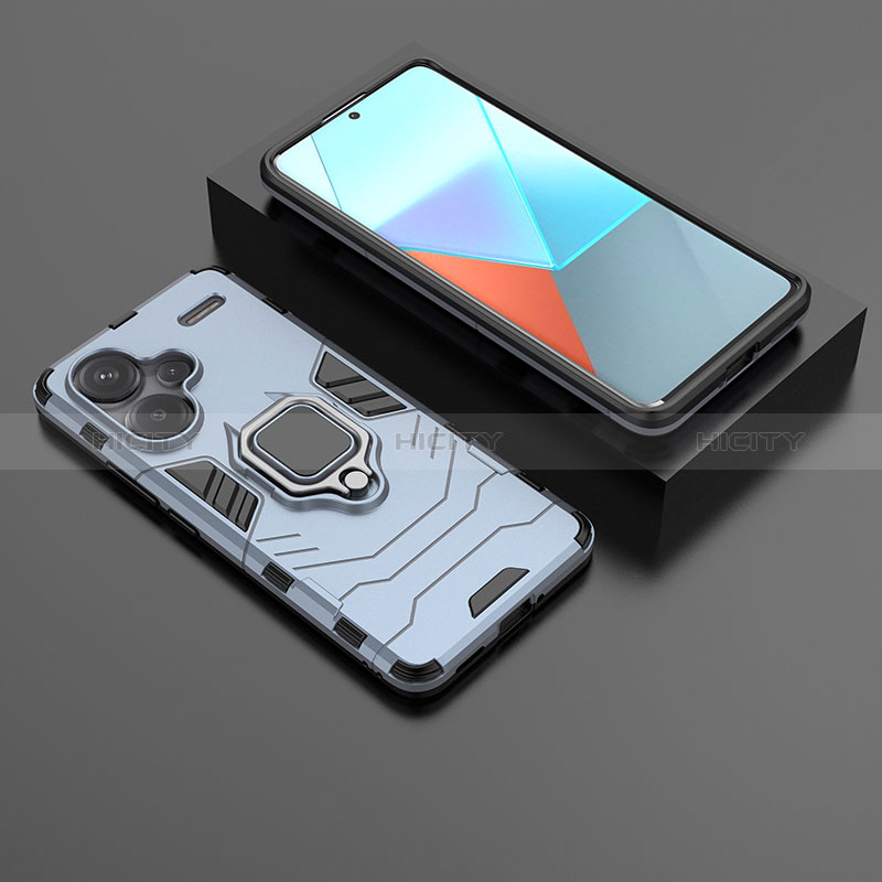 Funda Bumper Silicona y Plastico Mate Carcasa con Magnetico Anillo de dedo Soporte para Xiaomi Redmi Note 13 Pro+ Plus 5G Azul