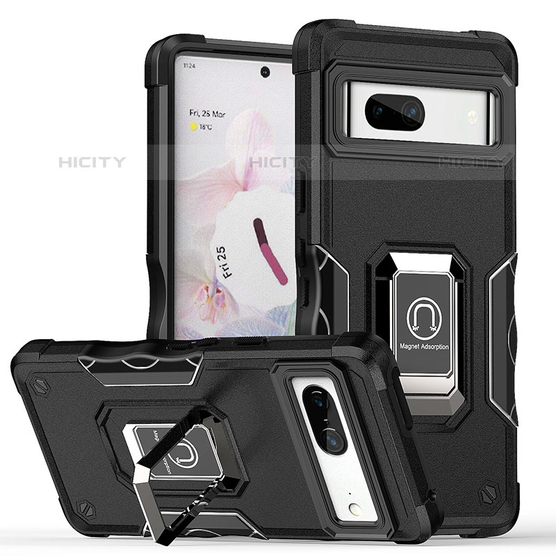 Funda Bumper Silicona y Plastico Mate Carcasa con Magnetico Anillo de dedo Soporte QW1 para Google Pixel 7 5G