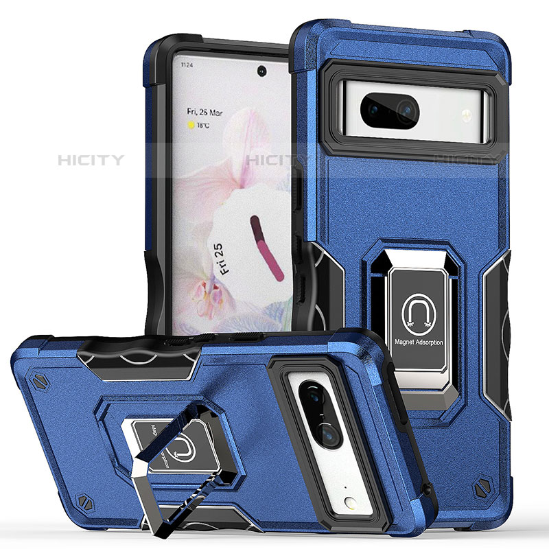 Funda Bumper Silicona y Plastico Mate Carcasa con Magnetico Anillo de dedo Soporte QW1 para Google Pixel 7 5G