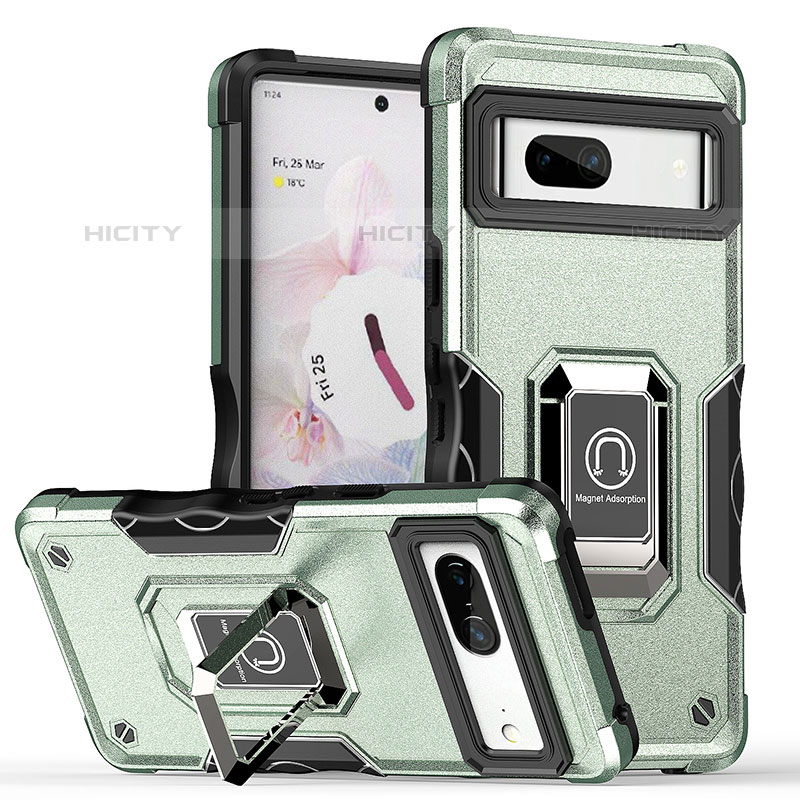 Funda Bumper Silicona y Plastico Mate Carcasa con Magnetico Anillo de dedo Soporte QW1 para Google Pixel 7 5G