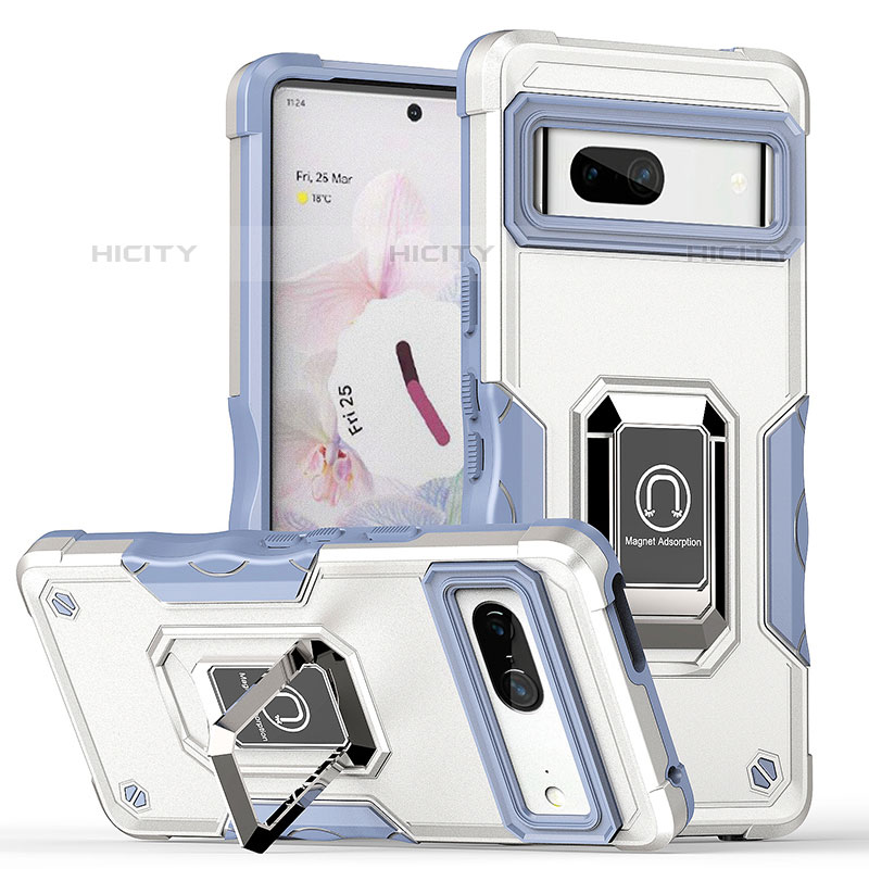 Funda Bumper Silicona y Plastico Mate Carcasa con Magnetico Anillo de dedo Soporte QW1 para Google Pixel 7 5G