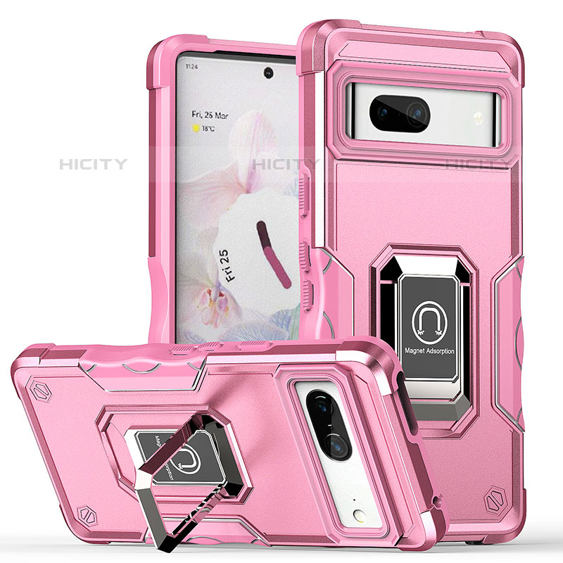 Funda Bumper Silicona y Plastico Mate Carcasa con Magnetico Anillo de dedo Soporte QW1 para Google Pixel 7 5G