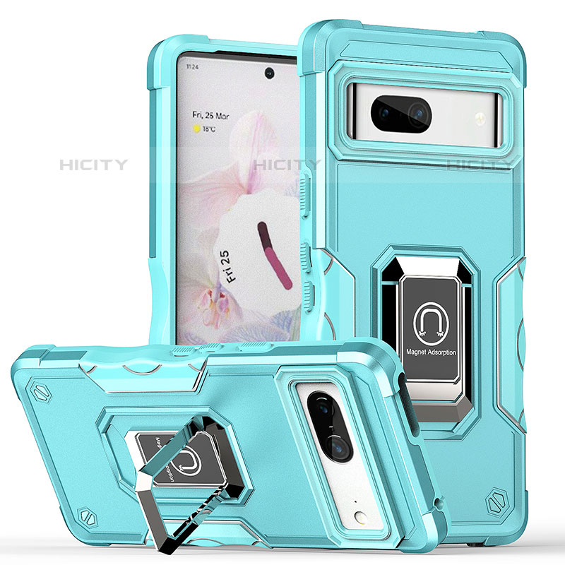 Funda Bumper Silicona y Plastico Mate Carcasa con Magnetico Anillo de dedo Soporte QW1 para Google Pixel 7 5G